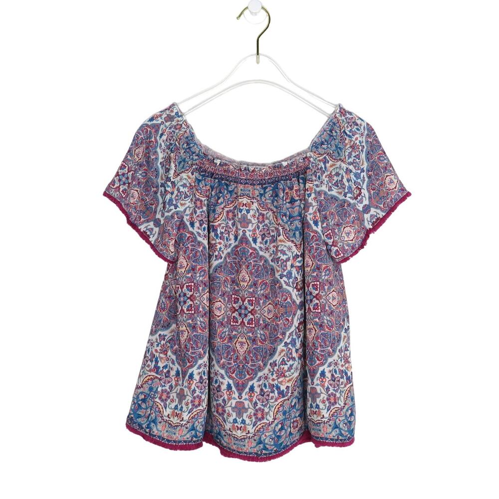Heartloom Anthropologie Pink & Blue Paisley Off-Shoulder Top XS Boho - Picture 5 of 9